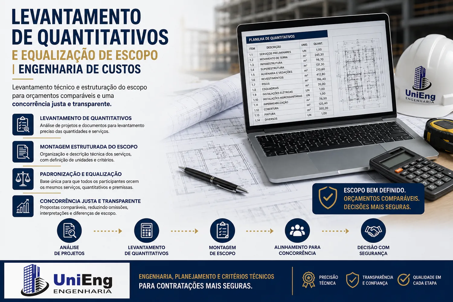 Levantamento de quantitativos e engenharia de custos UniEng